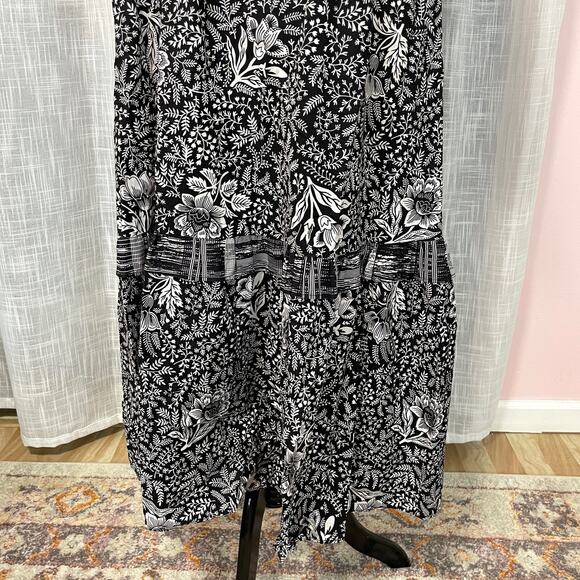 Vintage Mako Hawaii Womens Hawaiian Muumuu Dress 7/8 Black White Floral Ruffle - Picture 6 of 15